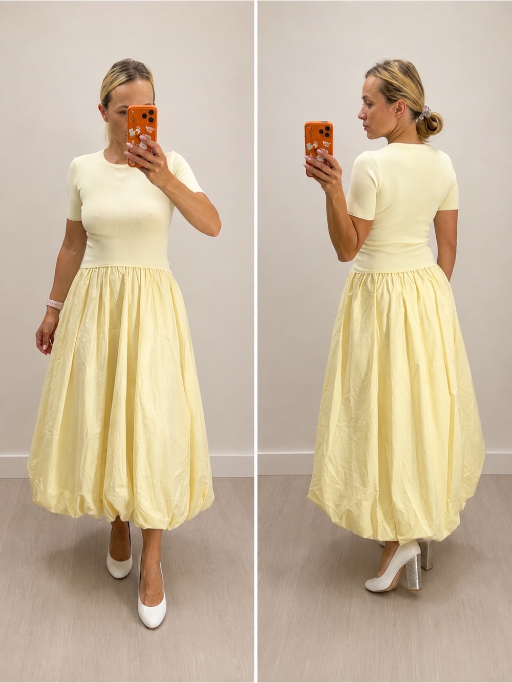 NWOT Tuckernuck Moon River Bubble Skirt Midi Dress Batter Cream Size XS/S